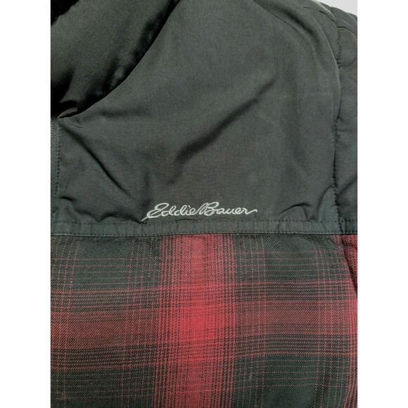 Eddie Bauer Puffer Vest Men's Large Red Black Plaid Goose Down EB 650 Full Zip - Picture 4 of 9